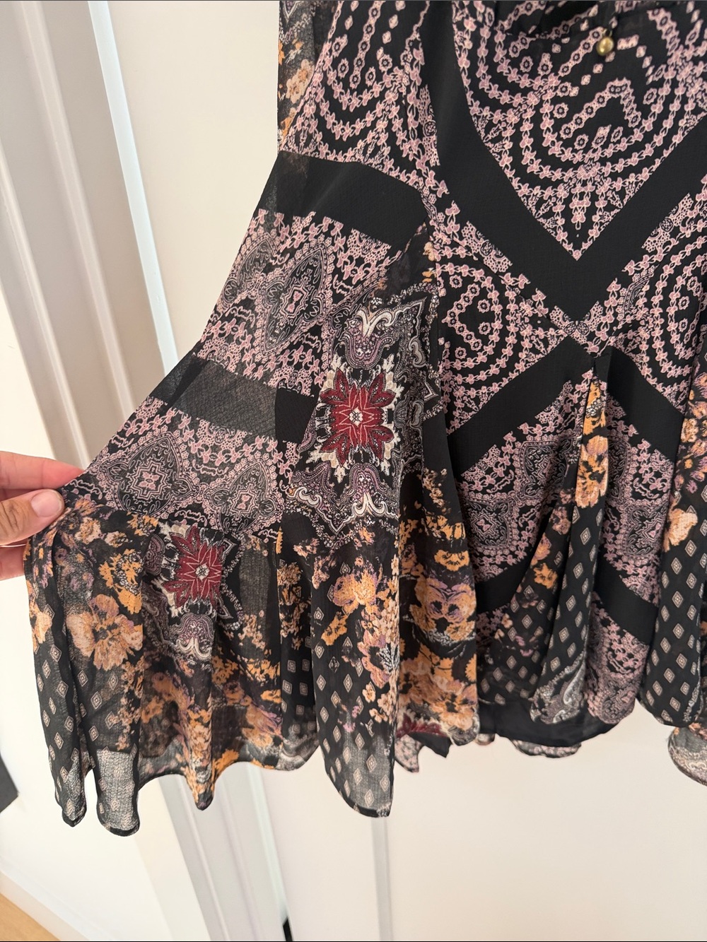 Free People Black Floral Print Long-Sleeve Boho Dress - Picture 4 of 8